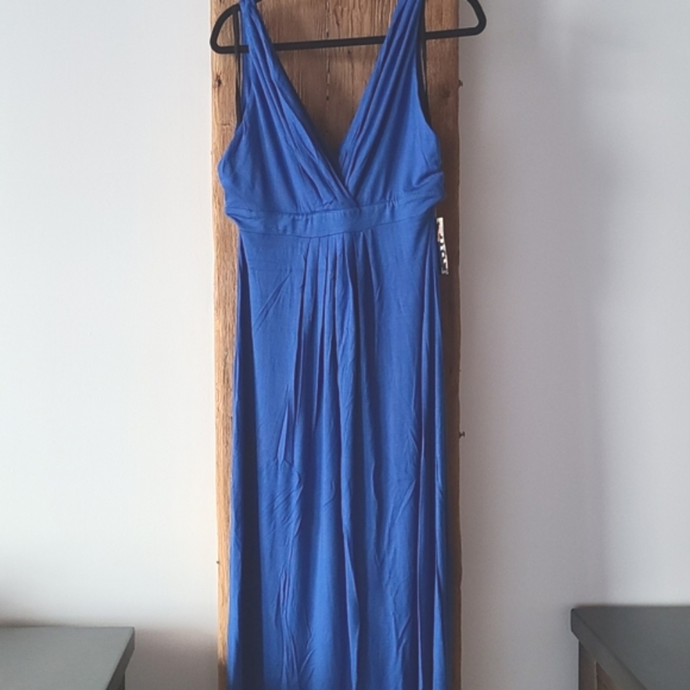 Karen Kane cobalt blue Deep vneck maxi Empire Waist NWT XL Dress